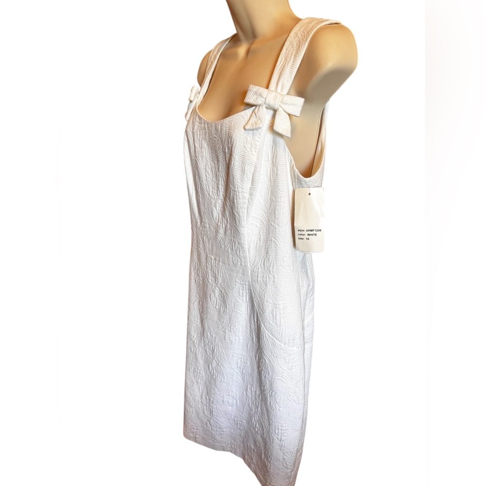 David Meister White Cotton Dress Sz 10 Textured Fully Lined NWT $225 Made in USA - Picture 3 of 14